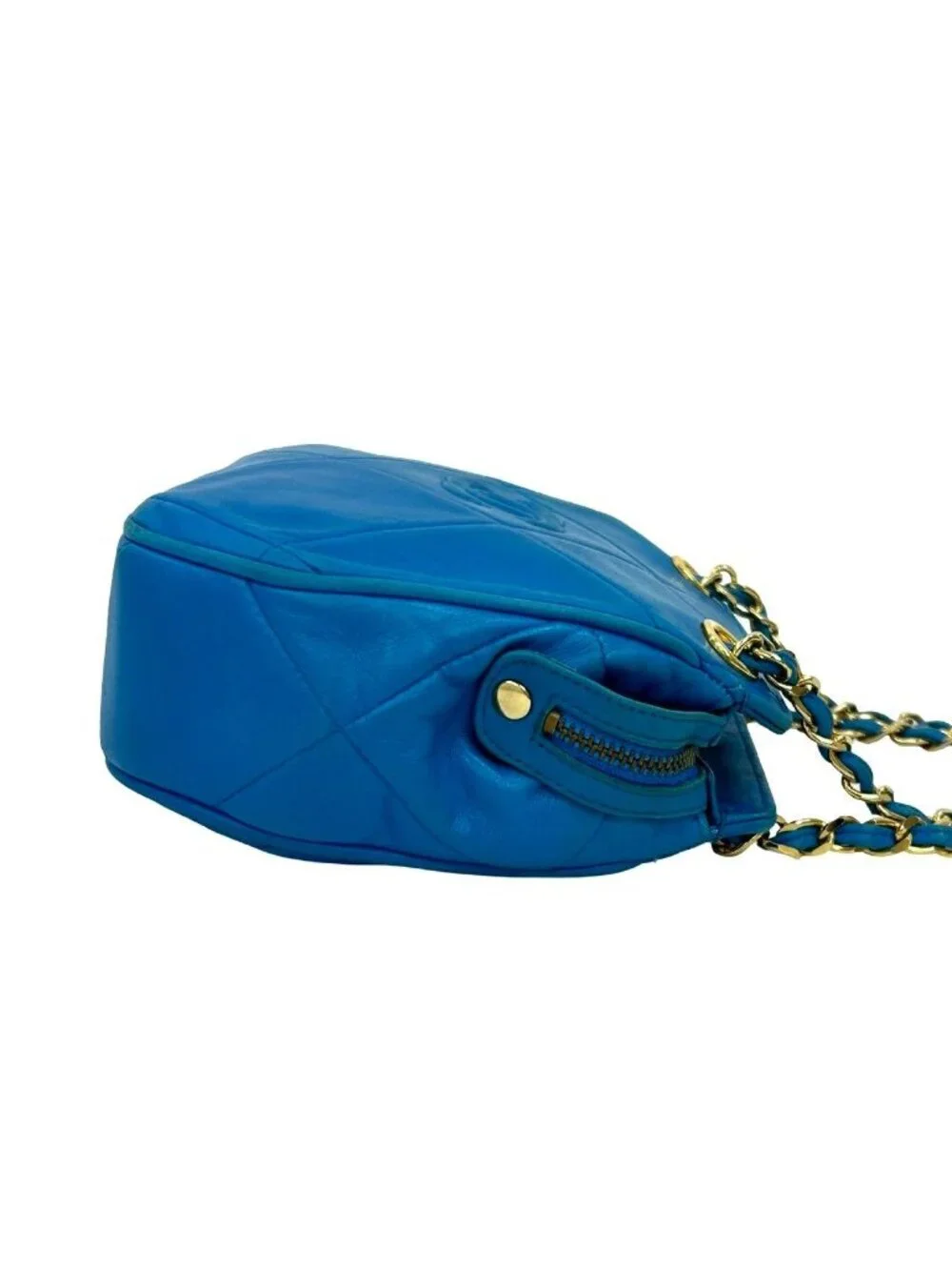 Chanel Card and CC Logo Fringe Lambskin Leather Chain Shoulder Bag Blue - Picture 6 of 10